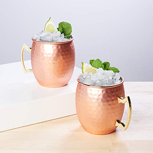 True Moscow Mule Mug, Stainless Steel, Copper Cups for Moscow Mules, Copper Bar Cart Accessories, 16 oz, Set of 2 Copper Hammered, Set of 2