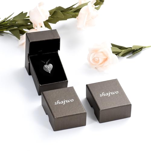 shajwo Cremation Heart Urn Necklace Ashes Jewelry for Women Men Keepsake Pendant Memorial Locket Ash Holder Wing-G1 Black