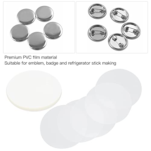 Tnfeeon Circle Mylars, Button Parts Metal with Clip Pin Top & Bottom Plastic Cover Film Button Maker Parts Pack of 100 58mm