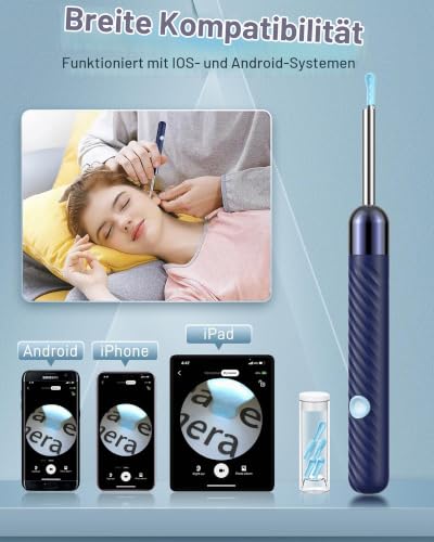 AOPICK HD Visual Ear Cleaner with WiFi, 1080P Wireless Camera with 6 LED Lights, 360° Wide Angle for Smartphones & Tablets Blue