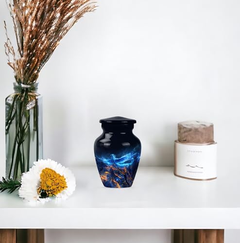 Phoenix Bird Urns, Keepsake Mini Cremation Urns for Adults, Memorial for Human Remains, Funeral Decorative Urns, Small Urn for Human Ashes for Adult Male & Female, Pack of 2, Black, Blue 3 inch Keepsake Set 2 Phoenix Bird Urns - 6