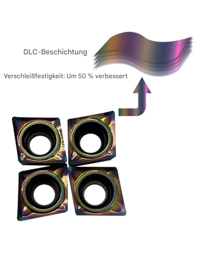 CCGT060204-AK CCGT21.51 R0.4 Aluminium Inserts, DLC Colour Coated, Carbide Rotary Inserts for Drilling and External Circular Cutting for Aluminium, Copper and Plastic, Pack of 10 CCGT060204 Coloured Coating