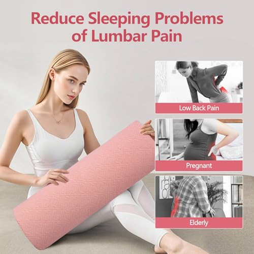 Cozyhealth - 2.95" H*18.7" L - Soft Small Lumbar Pillow for Sleeping, Memory Foam Back Lumbar Support Cushion for Lower Back Pain Relief Bed Waist Sleep Support Pillow for Side, Back (Pink, Small) Pink