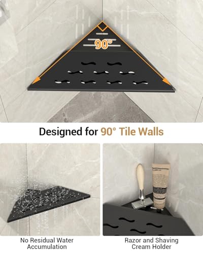 10” Shower Foot Rest for Shaving Legs, 304 Stainless Steel Corner Shower Step with Shaving Holder, Non-Slip Recessed Wall Mounted Bathroom Foot Ledge, Black