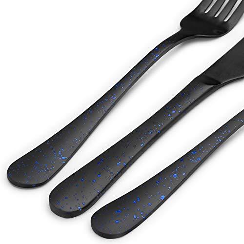 O.C.E. Matte Black Silverware Set, Stainless Steel Flatware, 20-Piece Tableware Cutlery Service for 4, Satin Finish Utensils, Dishwasher Safe (Starry Blue) Matte Black(Starry Blue)