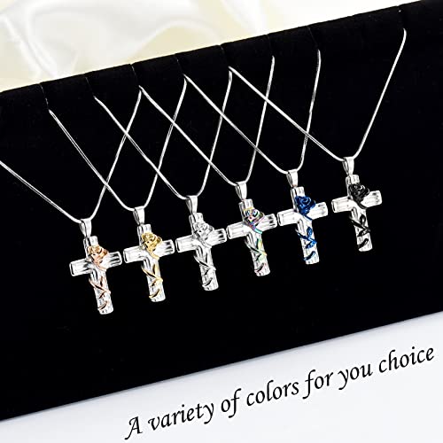 Minicremation Urn Necklace for Ashes Rose Flower Cross Cremation Jewelry Pendant for Human/Pet Funeral Keepsake Memorial Necklace Blue