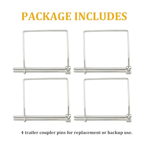 TINGZHIGO pack of 4 square wire lock pins, 1/2-inch stainless steel trailer coupler pins, 3-9/16-inch long