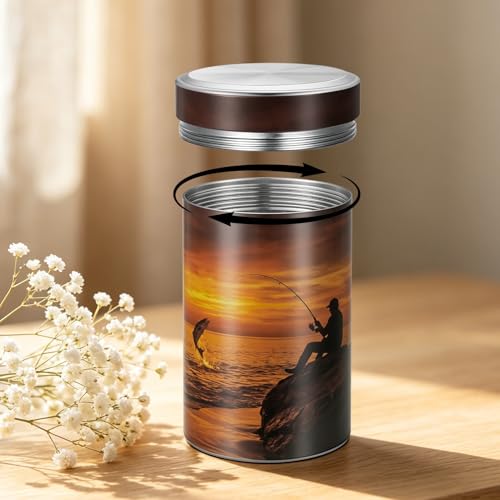 Dletay Small Urn for Human Ashes Aluminum Memorial Ashes Keepsake Cremation Urns for Male Female Decorative Fishing Mini Urn Sharing 3.54 Inches