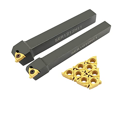 3/8" 1/2" Boring Bar SER1010H11+SER1212H11 Lathe Internal Threading Turning Tool Holder with 10pcs 11ER A60 Internal Threading Carbide Turning Inserts……