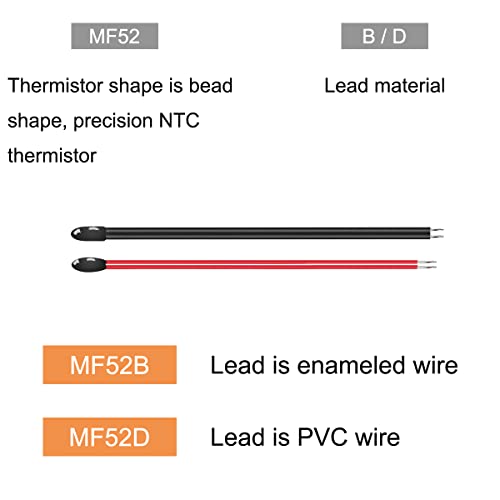 Thermistor NTC MF52D 10K 100K Ohm Temperature Sensor 1% Accuracy Value for Arduino, Temperature Measurement Project, Pack of 10 (5x 3435 / 5x 3950)