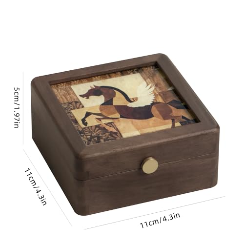 Wooden Jewelry Box,Small Wooden Box with Velvet Lining (Horse Design 1) Horse Design 1