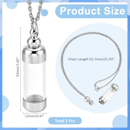 2Pcs Acrylic Cylinder Urn Necklaces for Ashes Clear Glass Tube Vial Creamation Necklace Ash Urns Locket Pendant Keepsake Memorial Jewelry Ashes Holder for Women Men Gifts