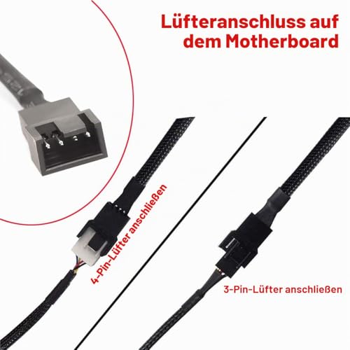 Gebildet 4 x 4 Pin PWM Fan Extension, Power Cable, Connection Housing, Male to Female, for Computer, Compatible with 4-Pin and 3-Pin PWM Fans (42 cm) PWM (1 to 1) 42 cm