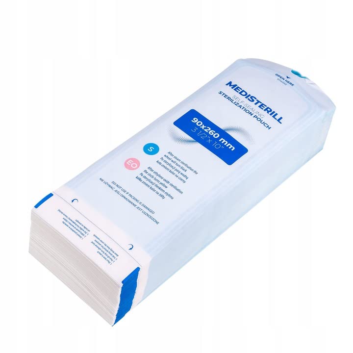 Pack of 200 Self-Sealing Sterilisation Bags, PVC Dental Sterilisation Bags, Self-Sealing Bag, Autoclave Steriliser Bag for Cleaning Tools (90 x 260 cm)