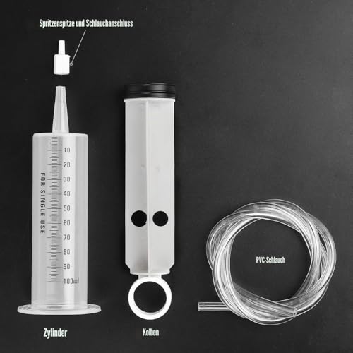 Hyber&Cara 100 ml Plastic Syringe with 100 cm Hose Made of PVC, Dosing Syringe, Feed Syringe, Marinating Syringe for Engine Oil, Brake Fluid Bleeding, Gardening, Pack of 2 | Dosing Syringe, Feeder Syringe, Marinating Syringe, Suction Syringe for Engine...