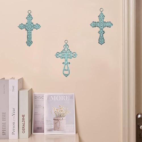 3 PCS Cast Iron Wall Crosses, Metal Decorative Hanging Crosses Wall Decor 4.25" x 6.69"