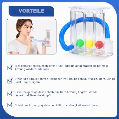Rierousy Breath Trainer, Lung Trainer, Breathing Trainer with 3 Colourful Balls, Breath Trainer for Speech Therapy and Lung Function, Deep Breathing Trainer with 3 Chamber System (Style B with 3 Balls) Stil B mit 3 Kugeln