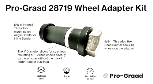 Pro-Graad 5/8"-11 wheel adapter kit for 1" arbor wheels with threaded adapter components