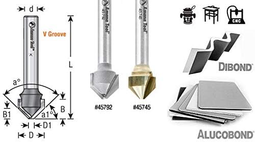 Amana Tool - 45795 Carbide Tipped Double Edge Folding V-Groove 108 Deg x 0.090" Tip Wi 45795 - 3/8 CH x 1/2 D x 1/4 Inch SHK