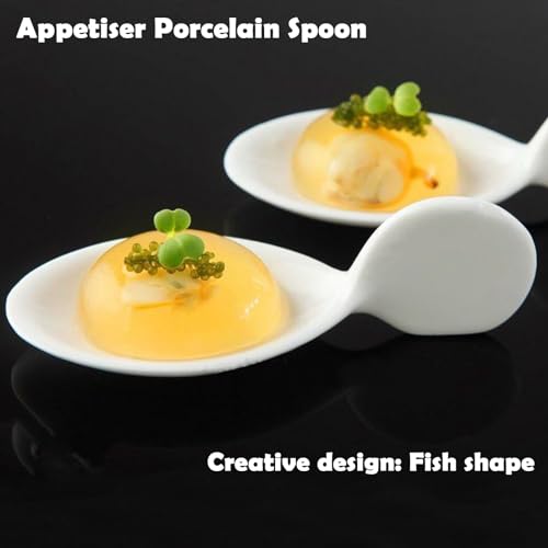 20Pcs Porcelain Tasting Spoons,Fish Shaped Caviar Sample Spoons for Tasting 3.9 x 1.6 x 1.2 inches Fish Shape Appetizer Plates,Dishwasher Safety,for Restaurant,Birthday Wedding Party,Cakes,Dessert 20
