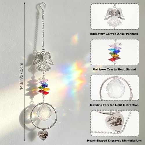 Memorial Gifts Ashes Keepsake Suncatcher, Angel Pendant Sympathy Gifts for Loss of Loved One and Pet Crystal Sun Catcher with Small Urn Daily Remembrance Memorial Home/Car Hanging Decor
