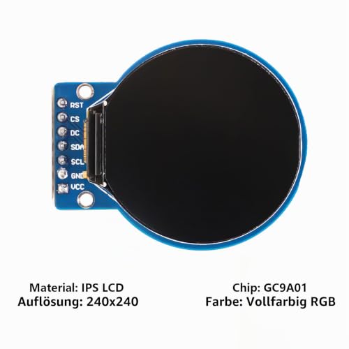 ARCELI 3pcs GC9A01 1.28 Inch Round TFT Display for Arduino, RGB IPS HD 240 x 240 Resolution SPI Interface LCD Display Module for Display Devices, Real-time Monitoring and Instrument Display
