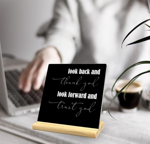 Look Back and Thank God Look Forward and Trust God Christian Acrylic Desk Decorative Sign, Inspirational Office Home Decor Gifts for Women Men