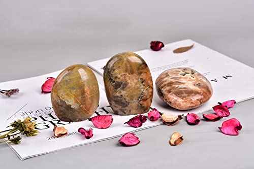 AMOYSTONE Peach Moonstone Ornament Polished Crystal Tower Slab Orange Healing Reiki Home Decor, Single Irregular 1~1.4 LBS,Student Mineral Specimen Orange Moonstone