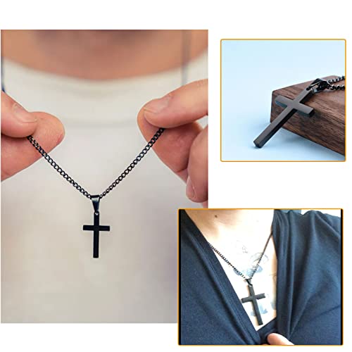 Cross Necklace Men - Cross Pendant Stainless Steel Cross Necklace for Women, Simple Men Necklace Black Curb Chain (45/55+ 5cm), Christmas Birthady Religious Gifts for Boy Girls