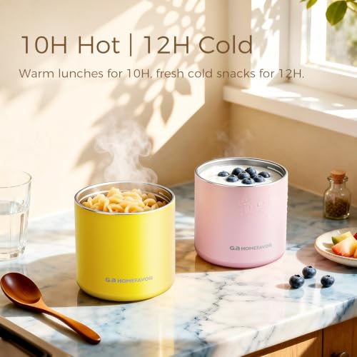 G.a HOMEFAVOR Insulated Food Jar 18 oz, 2 Pack, Pink and Yellow