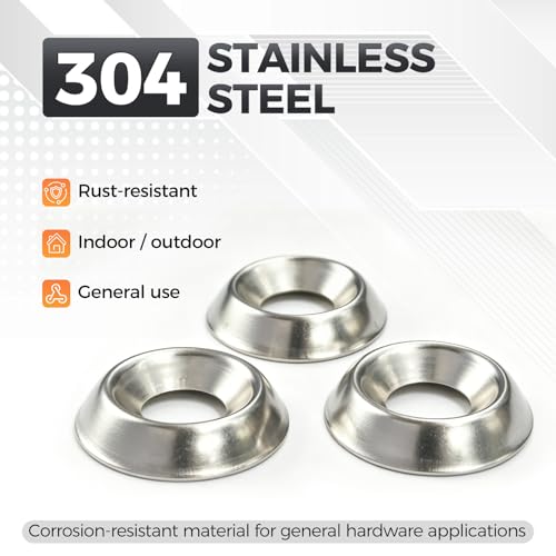 Party Animals #10 countersunk washers, 304 stainless steel support cups for flat head screws, silver, 250 pieces
