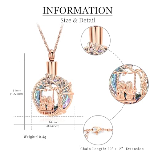 shajwo Tree of Life Urn Necklace for Ashes for Sister Rose gold-purple