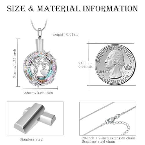 Hearbeingt Teardrop Urn Necklaces for Ashes Tree of Life Memorial Locket Tree of Life-Silver-P