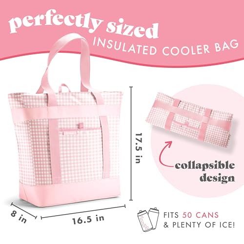Fit & Fresh XL Insulated Cooler Bag for Groceries, Collapsible Soft Cooler Pink Gingham