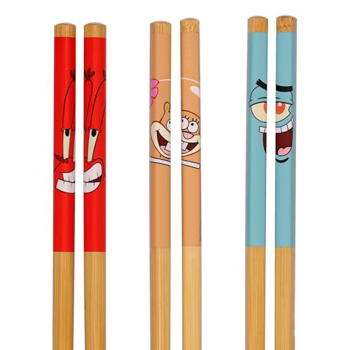Nickelodeon SpongeBob SquarePants chopsticks set with six reusable 9.5-inch utensils featuring Bikini Bottom character designs