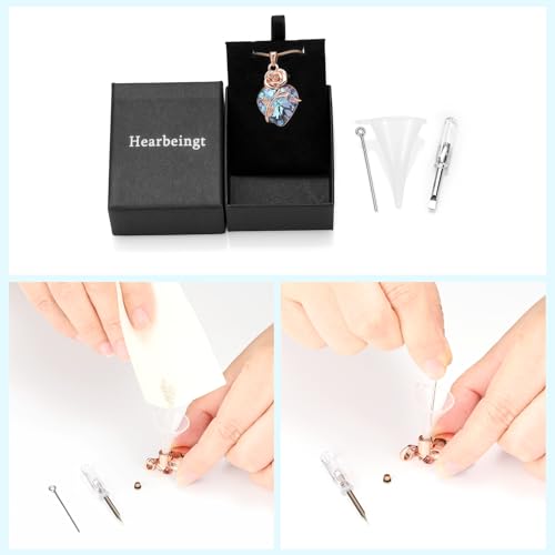 Hearbeingt Rose Crystal Heart Urn Necklace for Ashes Cremation Jewelry Rosegold-purple stone