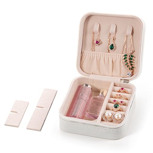 5pack/PU Leather Travel Jewelry Case, Mini Jewelry Box, Small Jewelry Organizer Portable Display Jewelry Storage Case for Rings Earrings Necklace, for Girls Women (White) J5 - White