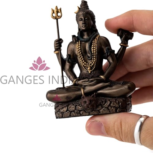 Mediating Shiva Mini Statue 3 Inches - Detailed Resin Figurine, Antique Bronze Finish Idol for Home-Office, Car Dashboard (Shiva Ji)