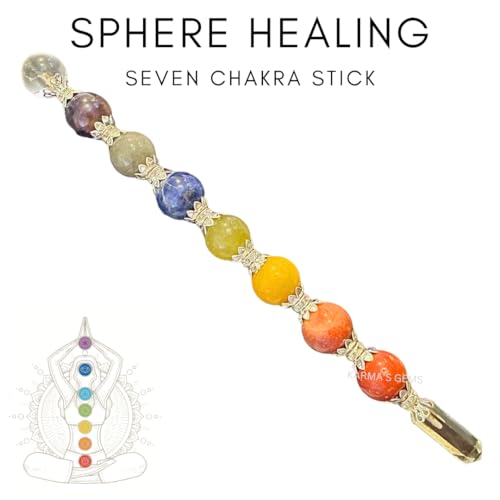7 Chakra Pyramid Stick - Healing Stick Wand for Positive Energy, Yoga, Magic, Good Luck & More - Chakra Stick for Balancing, Aura Cleansing & Concentration - Crystal Wand Ideal for Gifts Approximately 7 – 8 Inch Ball-stick