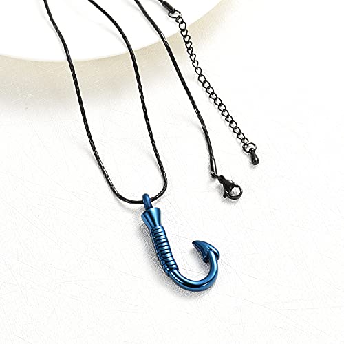 constantlife Cremation Jewelry for Ashes Urn Memorial Necklace Fish Hook Design Stainless Steel Pendant Keepsake Ashes Holder Blue