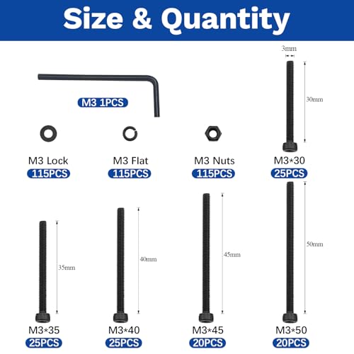 Jiahezhi 461-piece M3 socket head screws, metric bolts, washers and nuts assortment kit in storage case