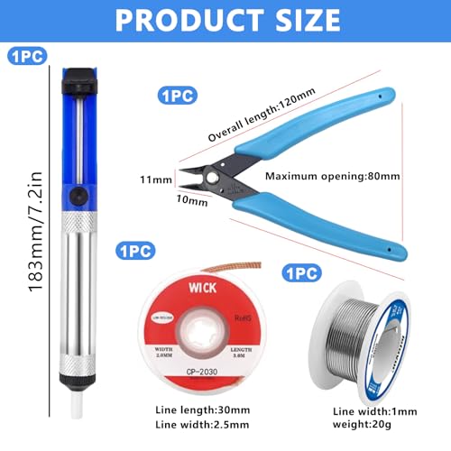 Solder Sucker Desoldering Pump, Desoldering Gun, Vacuum Pump Welding Tool with Aluminum Housing for Professional Welding, Solder Suction Vacuum Pump Solder Removal Tool, Blue