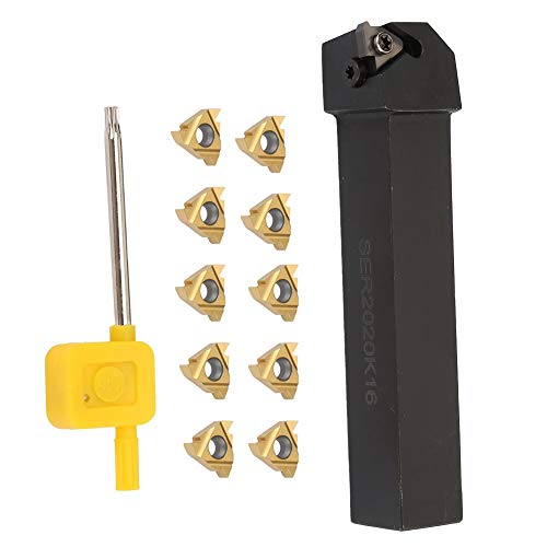 Lathe Tool Holder Boring Bars & Inserts Kit, Metric 20mm x20mm Square Shank SER2020K16 CNC Boring Bar + 10 Pcs 16ER Indexable Carbide Blade w/T-15 Wrench, Right-Hand