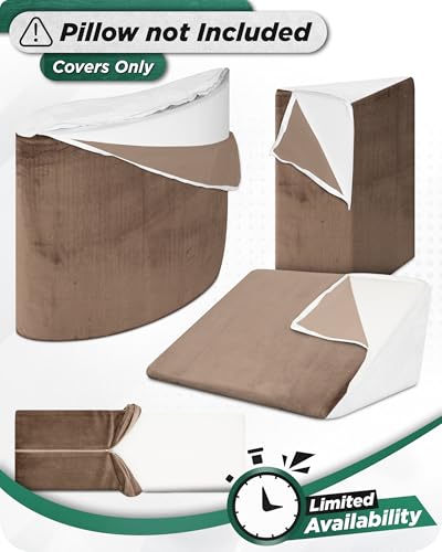 Lunix Replacement Cover for LX5 4pcs Wedge Pillow Set, Foam not Included - Brown/White 4pcs Almond Brown