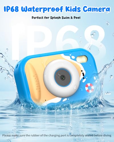 Waterproof Kids Camera, Underwater Camera for Kids 1080P Digital Video Camcorder with 2.4” Display, 32GB TF Card, Emergency LED Flash, Diving Swimming Beach Pool Toys for 3-12 Years Old Boys, Blue