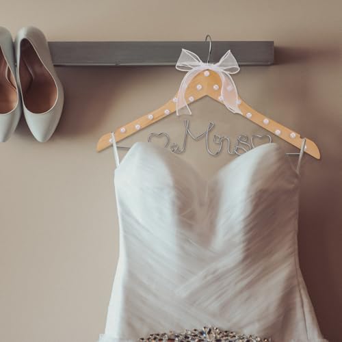 Honeydak Wood Bridal Hanger for Wedding Dress,Natural,Pearl Natural Pearl
