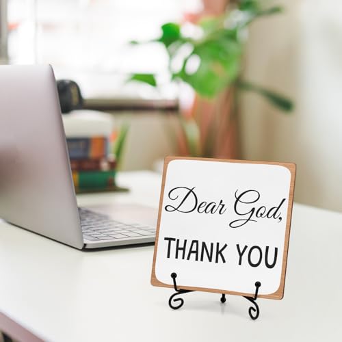 Christian Home Decor Thank You Wooden Sign with Iron Stand Appreciation Gifts for Woman Man Christian Religious Sign for Office Bedroom Living Room Home Shelf Thank You Religious Desk Table Decor