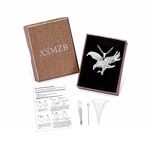 XSMZB Eagle Urn Necklace for Ashes of Loved Ones Keepsake Ash Holder for Pet Human Memorial Cremation Jewelry for Ashes for Men Women Silver