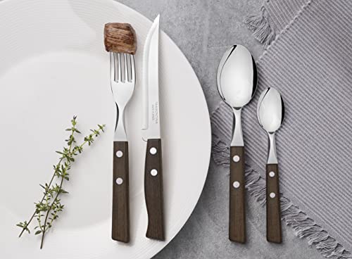 Tramontina 22203/300 Traditional Heavy Duty Natural Wood Pattern Table Spoon, 7.5 inches (19 cm), Set of 3, Cutlery, Blister Pack, Lightweight, Natural Wood, Made in Brazil