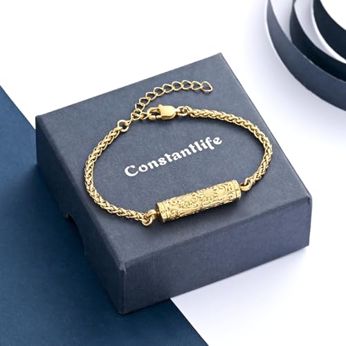 constantlife Cremation Bracelet for Ashes for Women Stainless Steel Sunflower Cylinder Urn Adjustable Link Bangle Memorial Jewelry Loved Ones Ashes Holder Keepsake Golden